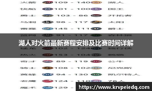 湖人对火箭最新赛程安排及比赛时间详解
